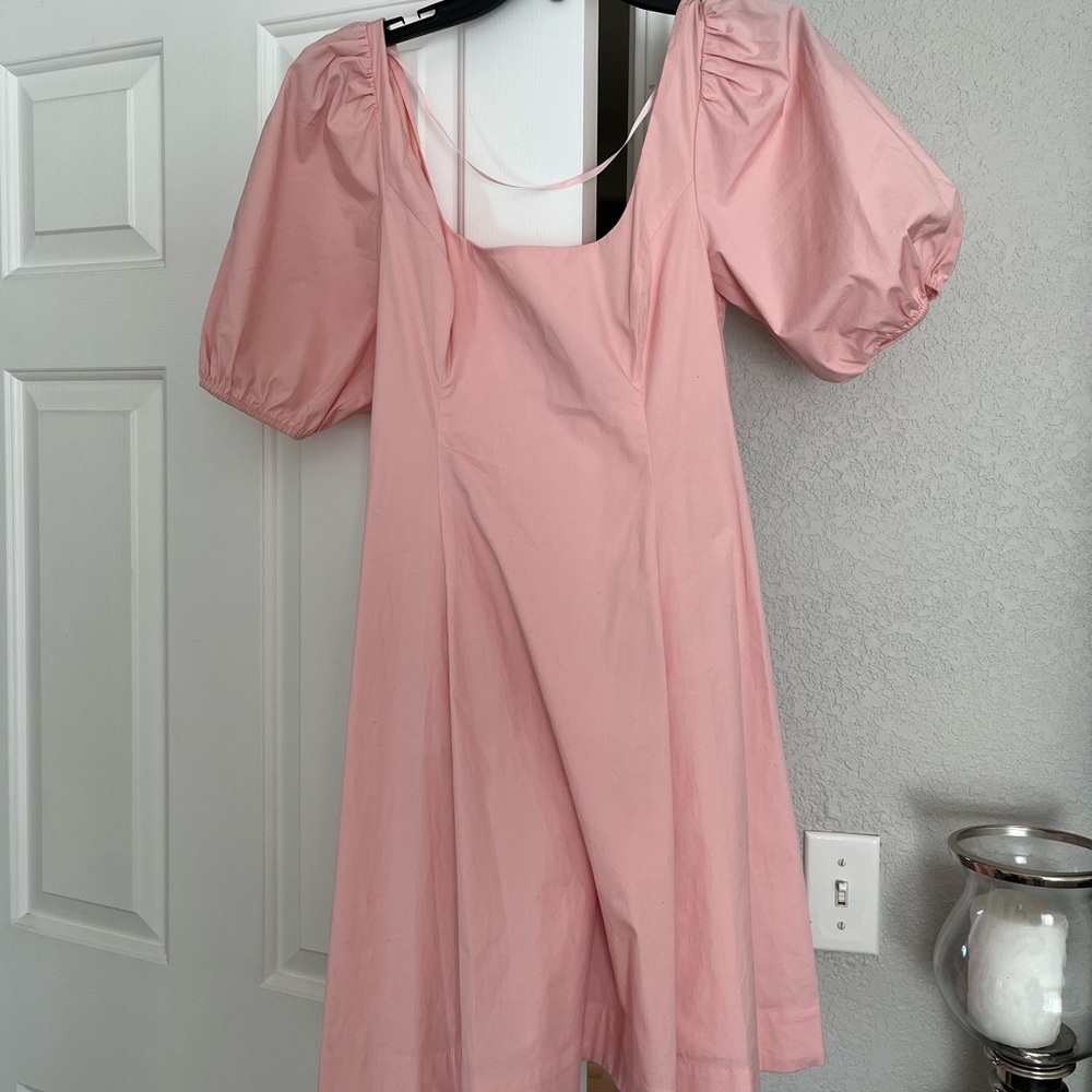 STAUD Blush Pink Puff Sleeve Midi Dress